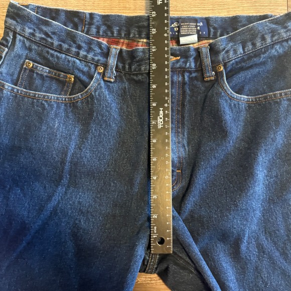 Eddie Bauer Jeans Men 34x34 Blue Dark Wash Flannel Lined Straight Leg Denim - Picture 6 of 8